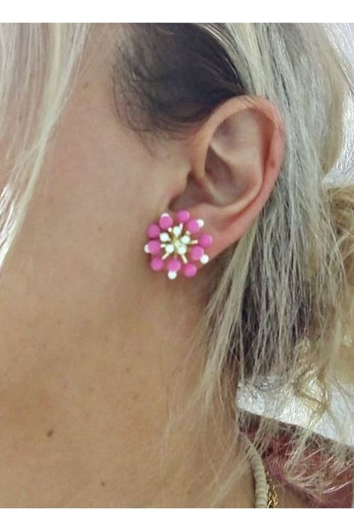 Pembe Beyaz Mineli Gold Küpe