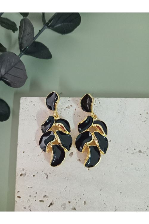 Siyah Yaprak Model Kadın Küpe