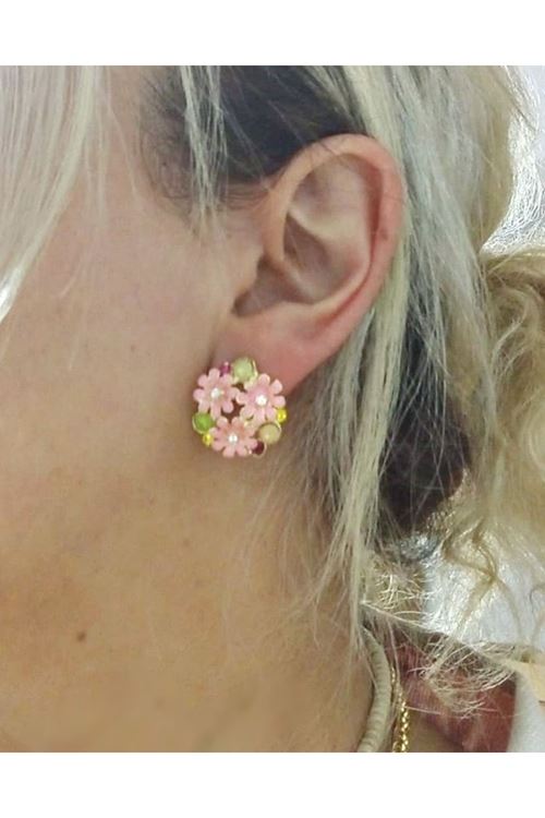 Pembe Mineli Gold Papatya Küpe