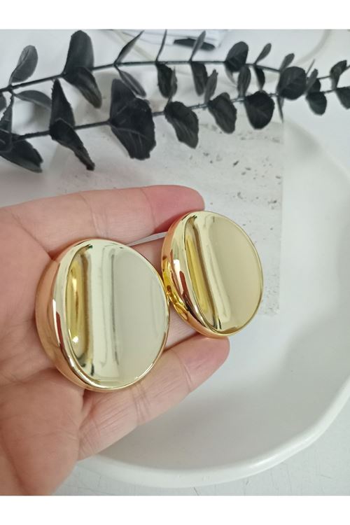 Gold Oval Hafif Büyük Şık Kadın Küpe
