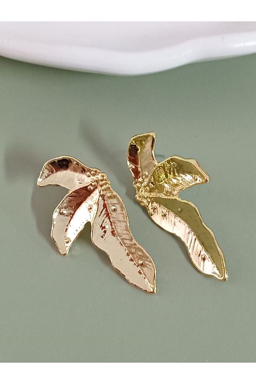 Gold Palmiye Yaprağı Küpe