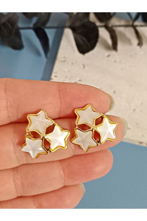 Çelik Gold Beyaz Yıldız Kadın Küpe