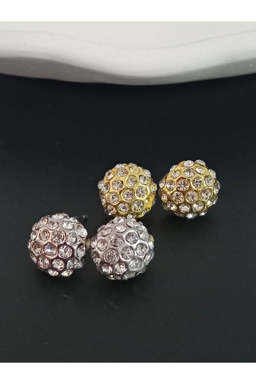 2 Çift , Gold-Gümüş Taşlı Minimal Kadın Küpe Seti