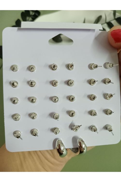 Gümüş 15 Set Küçük Küpe Seti