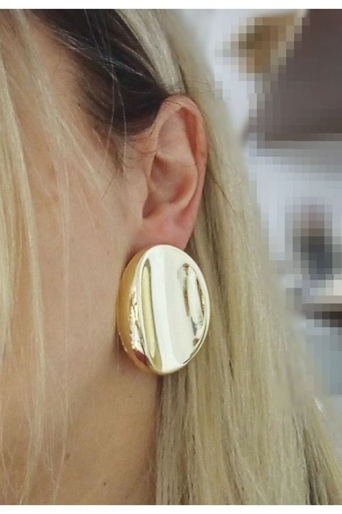 Gold Oval Hafif Büyük Şık Kadın Küpe