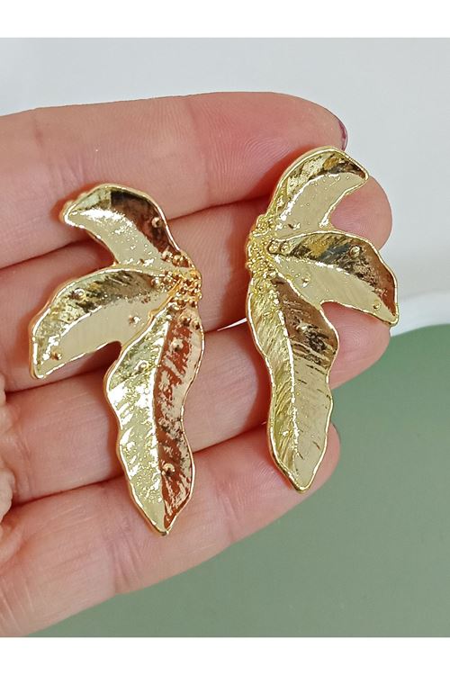 Gold Palmiye Yaprağı Küpe