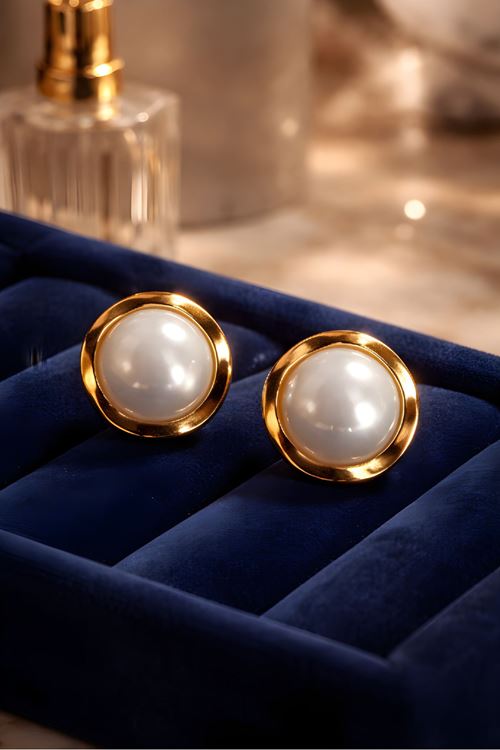 Gold Beyaz İnci Küpe