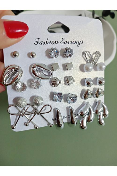 Gümüş 15 Set Küçük Küpe Seti