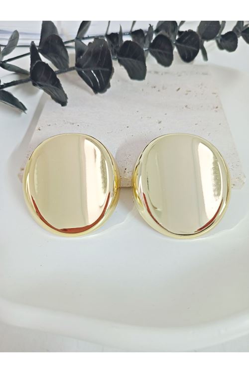 Gold Oval Hafif Büyük Şık Kadın Küpe