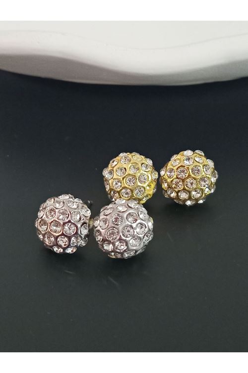 2 Çift , Gold-Gümüş Taşlı Minimal Kadın Küpe Seti