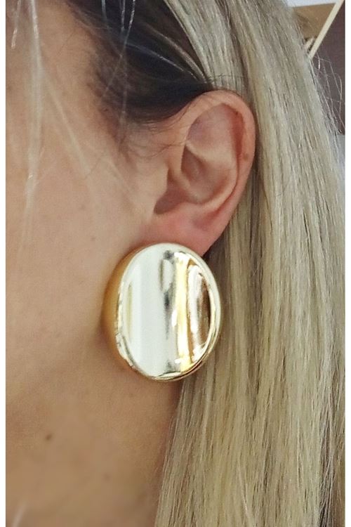 Gold Oval Hafif Büyük Şık Kadın Küpe