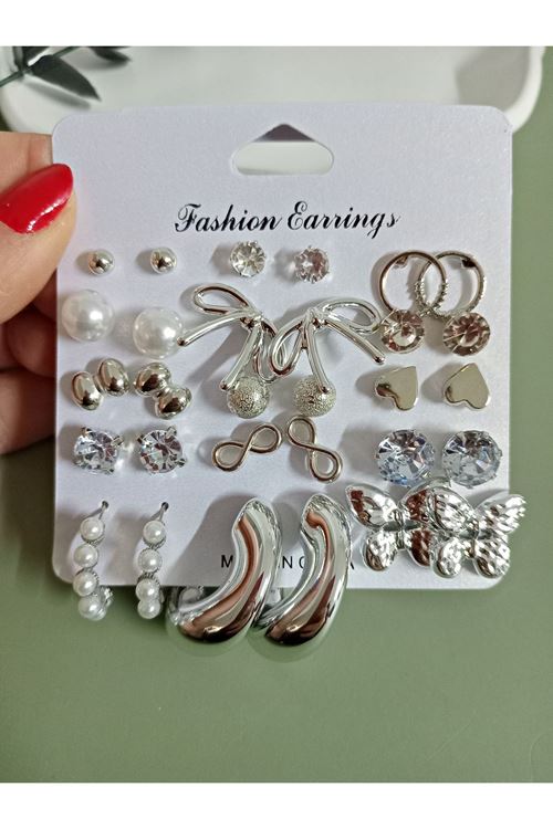 Gümüş 15 Set Küçük Küpe Seti