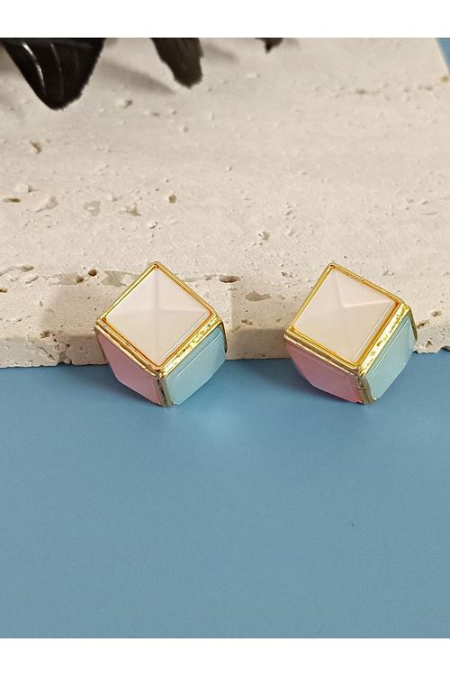 Gold Beyaz Pembe Mavi Küp Kadın Küpe