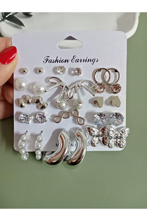 Gümüş 15 Set Küçük Küpe Seti