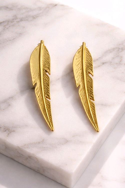 Gold Uzun Hafif Yaprak Küpe