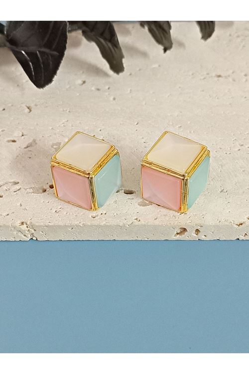 Gold Beyaz Pembe Mavi Küp Kadın Küpe