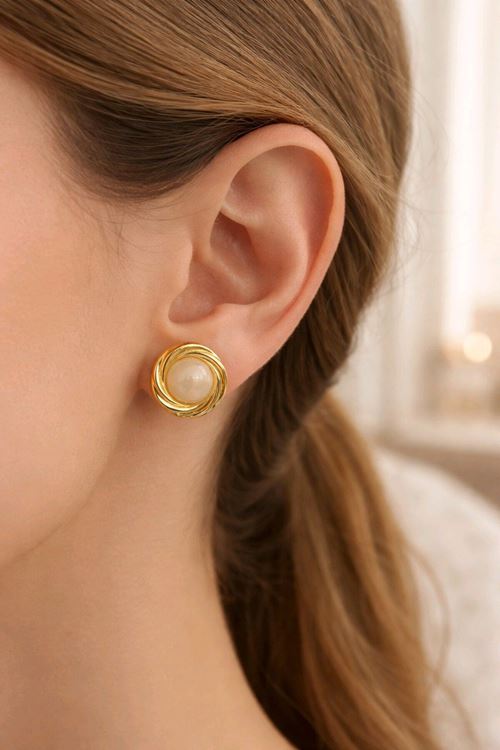 Gold Krem İnci Küpe