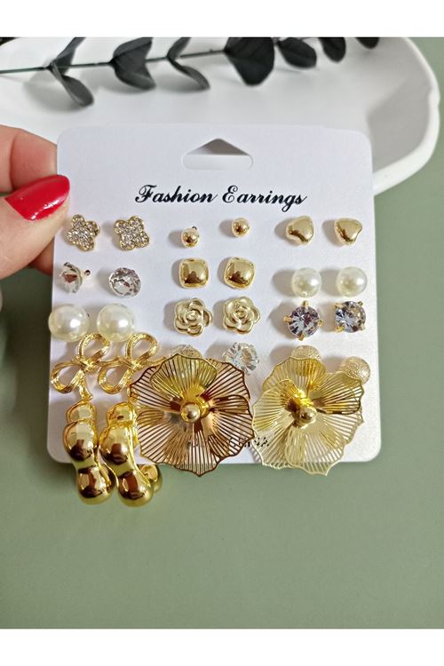 Gold 15 Set Küçük Küpe Seti