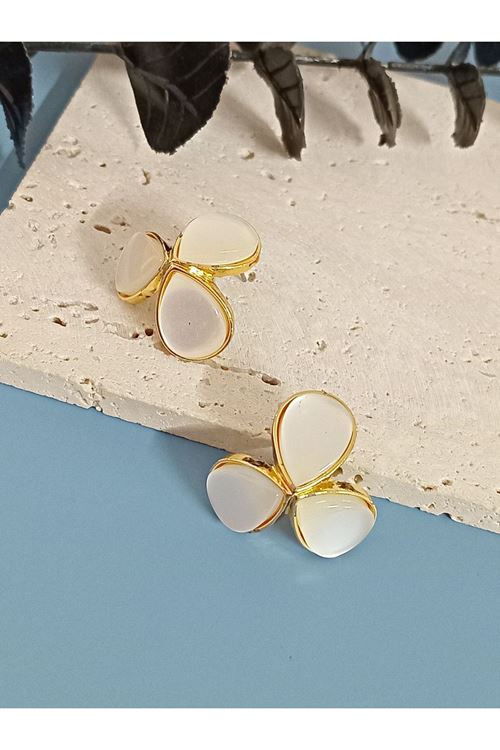 Çelik Gold Beyaz Kadın Küpe