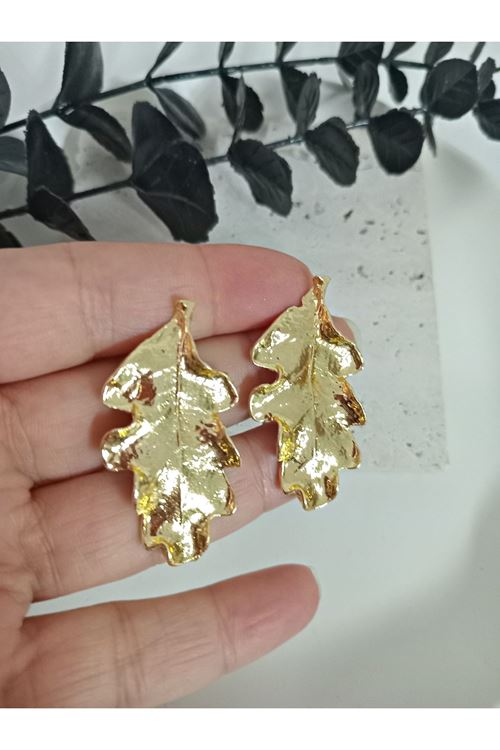 Gold Yaprak Kadın Küpe