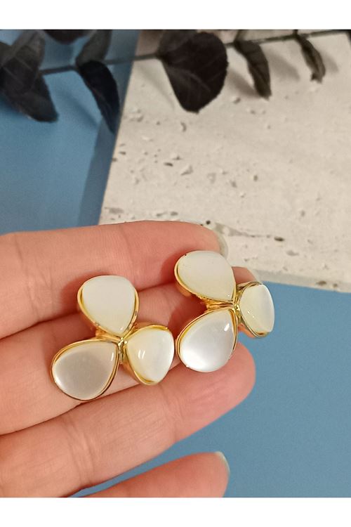 Çelik Gold Beyaz Kadın Küpe