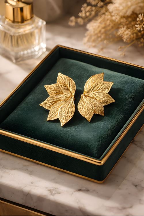 Gold Yarım Yaprak Küpe, Çok Hafif