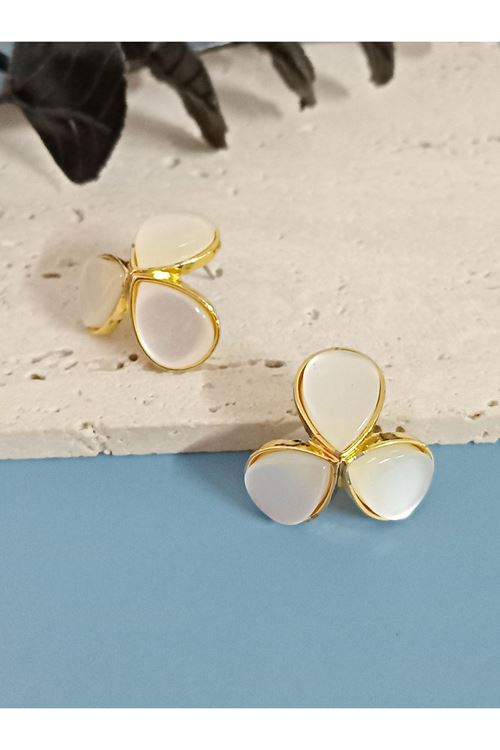 Çelik Gold Beyaz Kadın Küpe