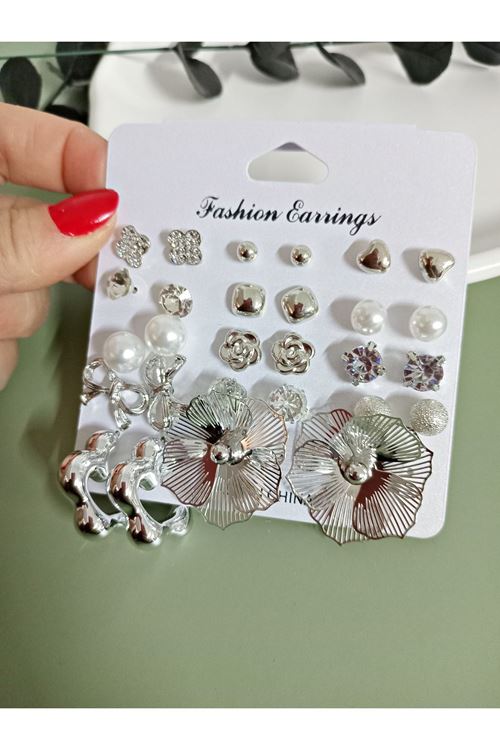 Gümüş 15 Set Küçük Küpe Seti