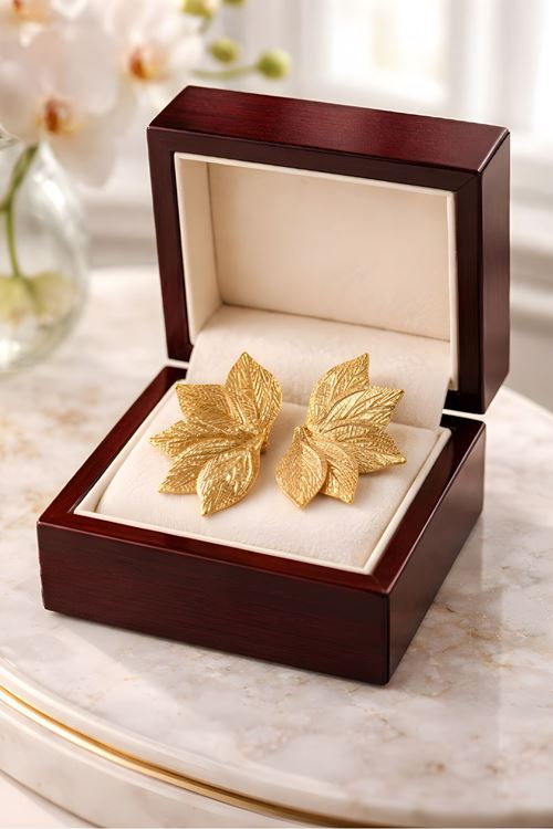 Gold Yarım Yaprak Küpe, Çok Hafif