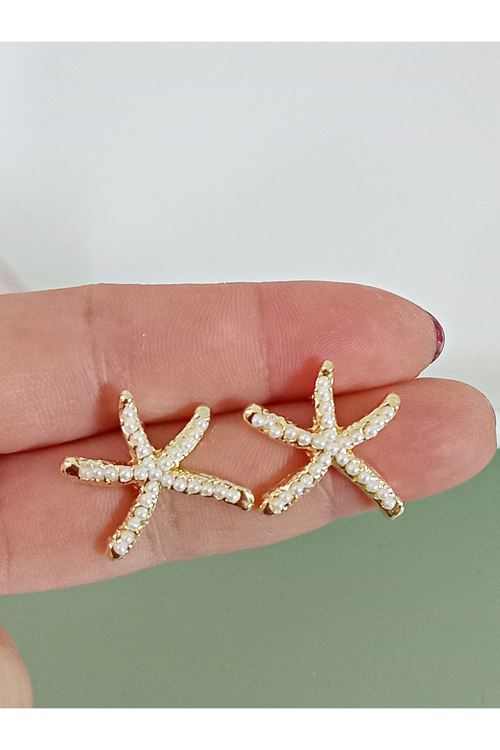 Gold İncili Küçük Deniz Yıldızı Küpe