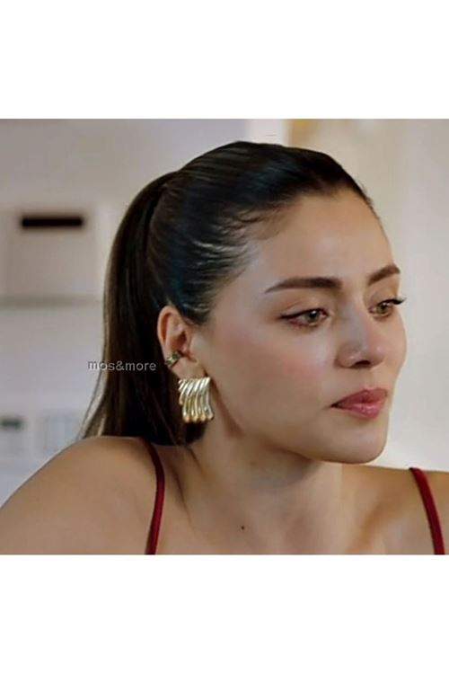 Kızılcık Şerbeti Gold Dörtgen Küpe