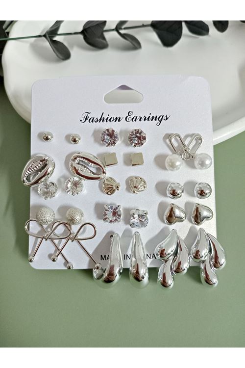Gümüş 15 Set Küçük Küpe Seti
