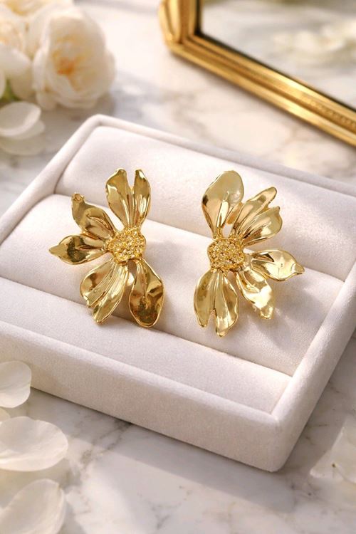 Gold Yarım Çiçek Küpe, Hafif