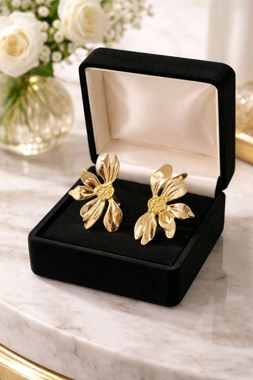 Gold Yarım Çiçek Küpe, Hafif