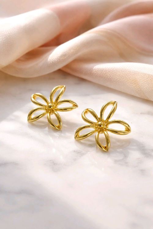 Gold Bembeli Çiçek Küpe