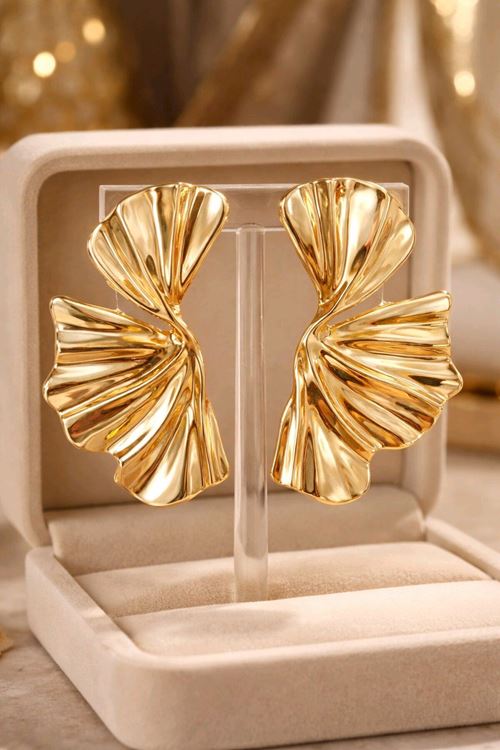 Gold Yarım Yaprak Küpe, Çok Hafif