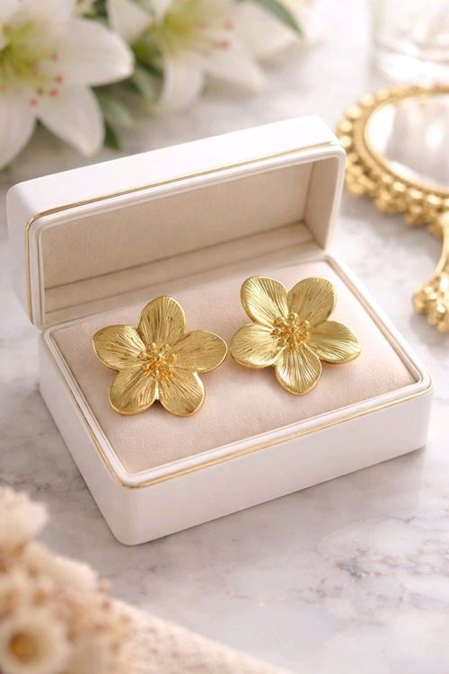 Gold Çiçek Küpe