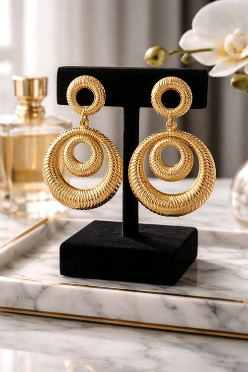 Gold Büyük Sallantılı Uzun Küpe, Çok Hafif