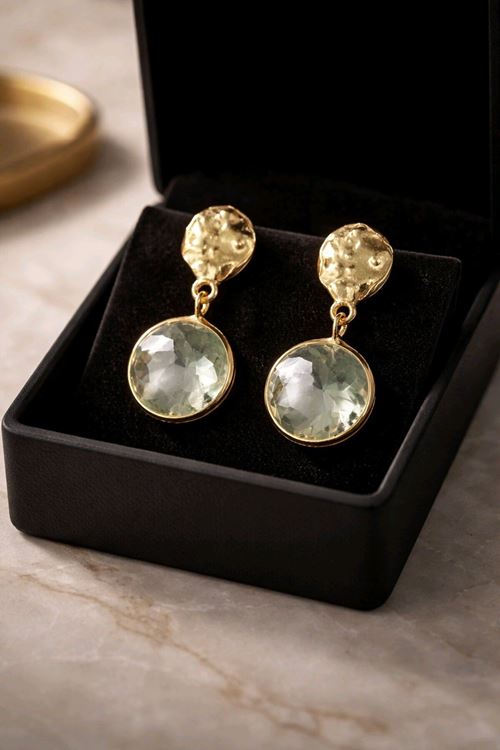 Gold Beyaz Taşlı Küpe