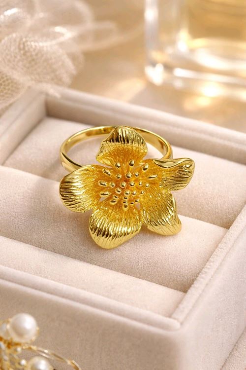 Çelik Gold Çiçek Yüzük, Ayarlanabilir