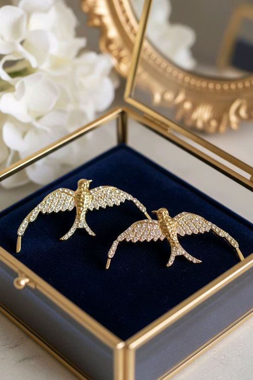 Gold Zirkon Taşlı Kırlangıç Küpe