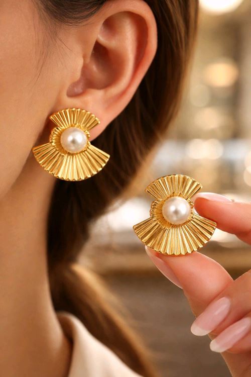 Gold İncili Küpe