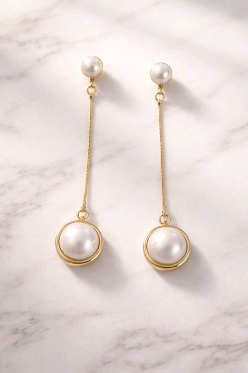 İnci Sallantılı Gold Küpe