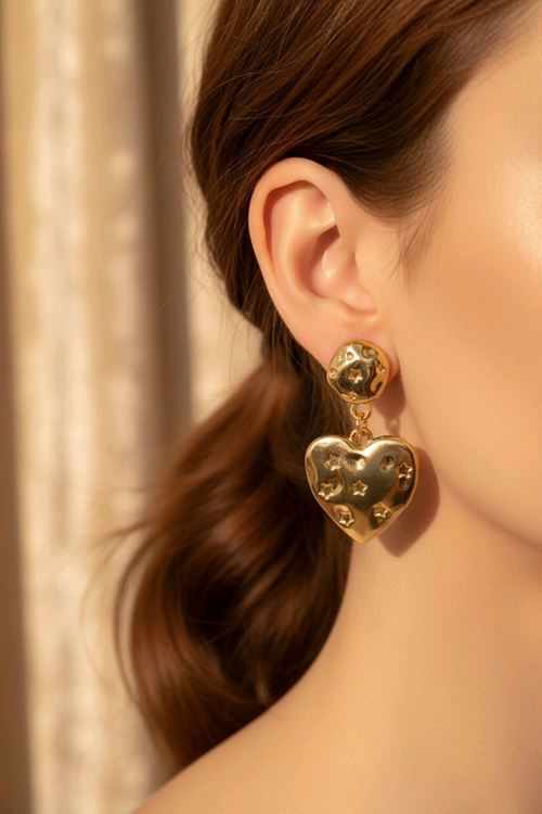 Gold Sallantılı Kalp Küpe
