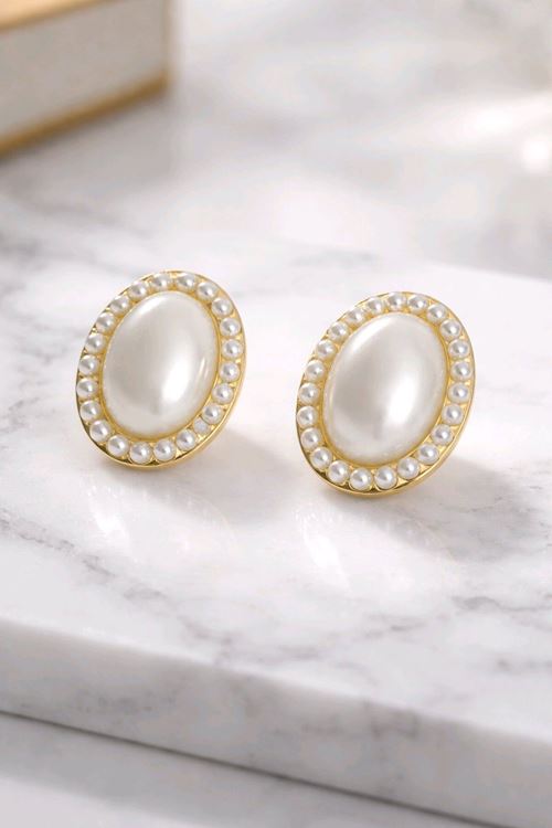 İncili Oval Hafif Küpe