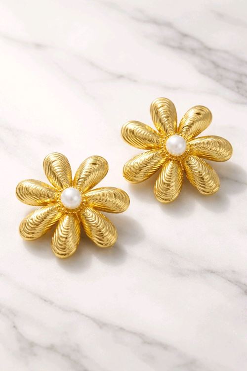 Gold İncili Büyük Midye Küpe