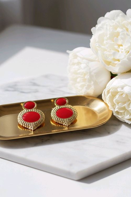 Gold Bordo Küpe
