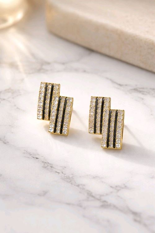 Gold Taşlı Geometrik Küpe, Çok Hafif