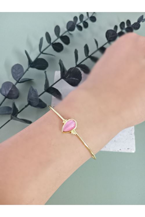 Gold Pembe Damla Taşlı Çıtır Bilezik