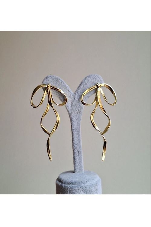 Fiyonk Kurdele Model Gold Renk Kadın Küpe